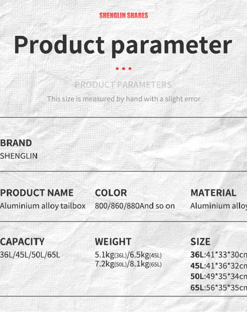 aftermarket motorcycle trunks Parameters Table001