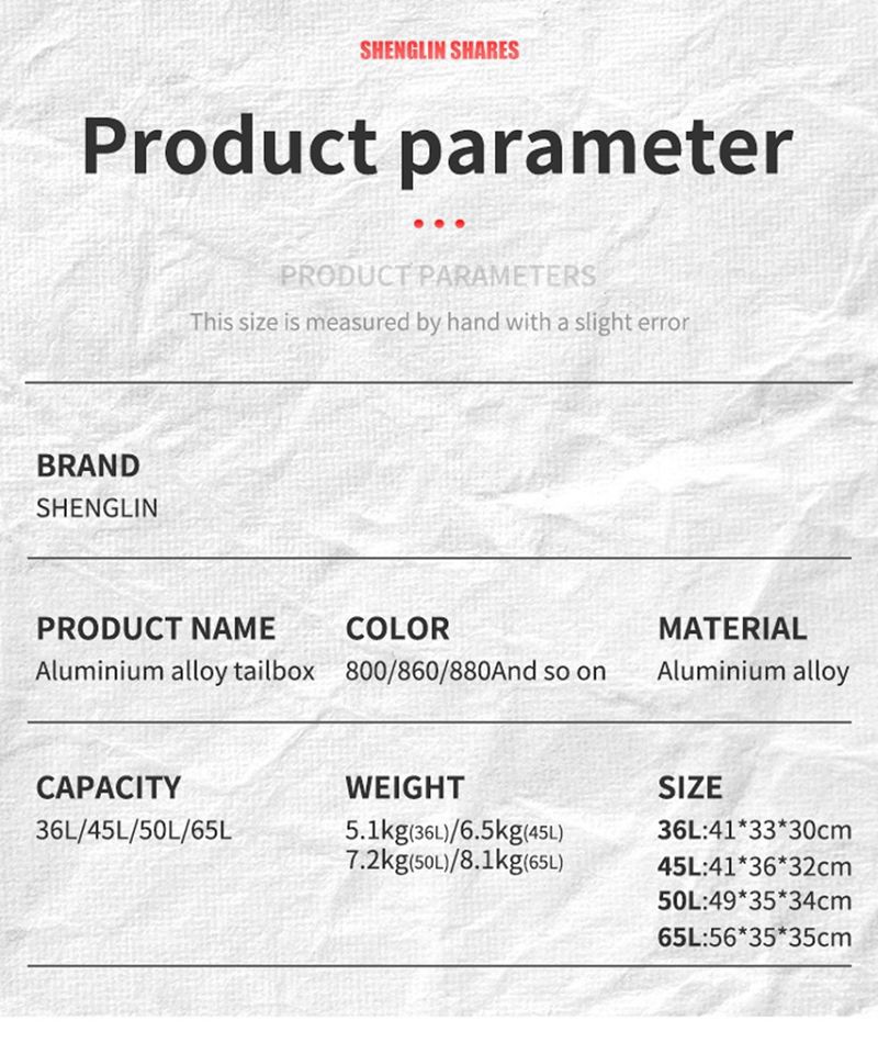 motorcycle trunk rack Parameters Table001