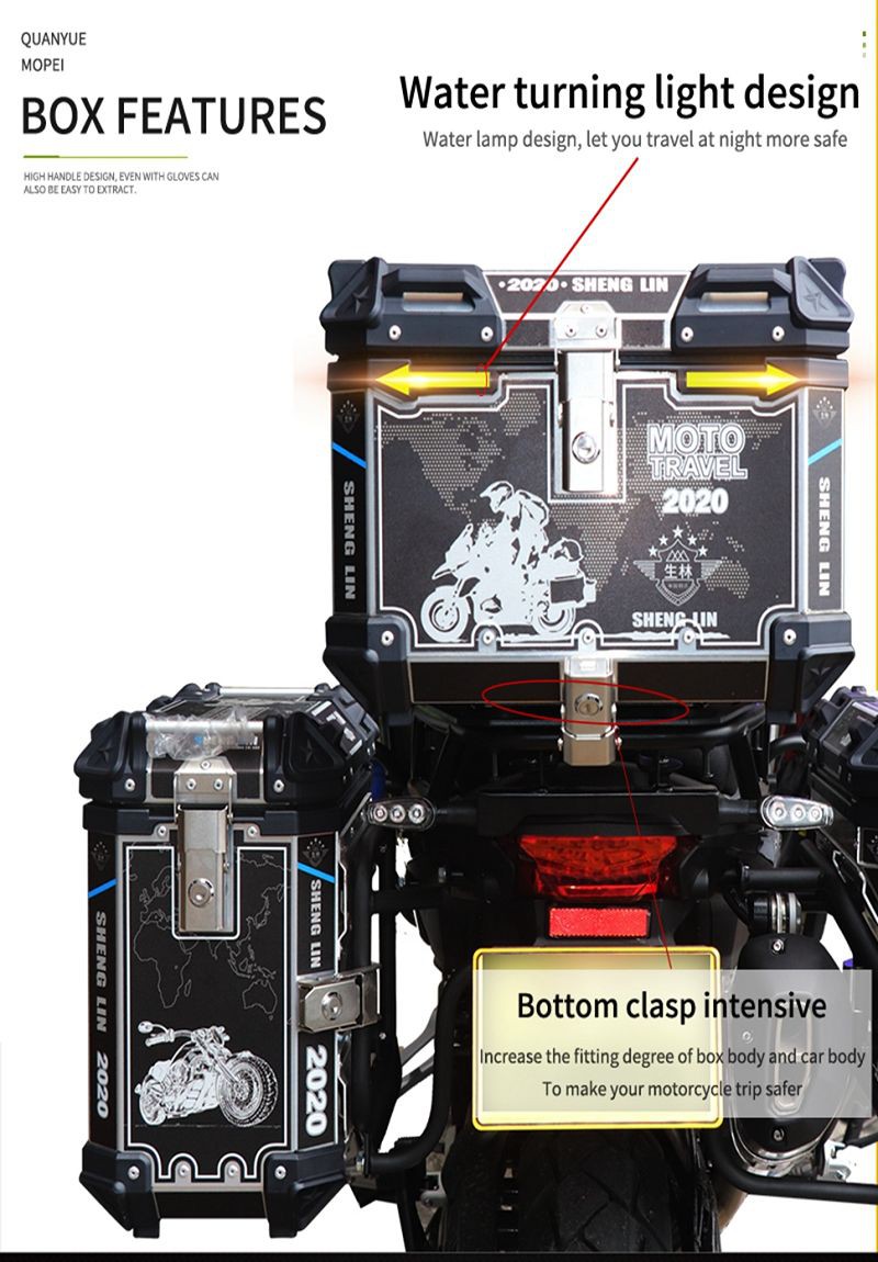 trunk box for motorcycle Shenglin motortrunks on motor display three boxes 45L with fabulous design001