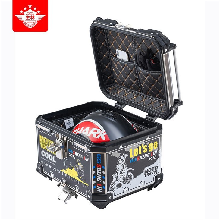 motorcycle storage trunk open box